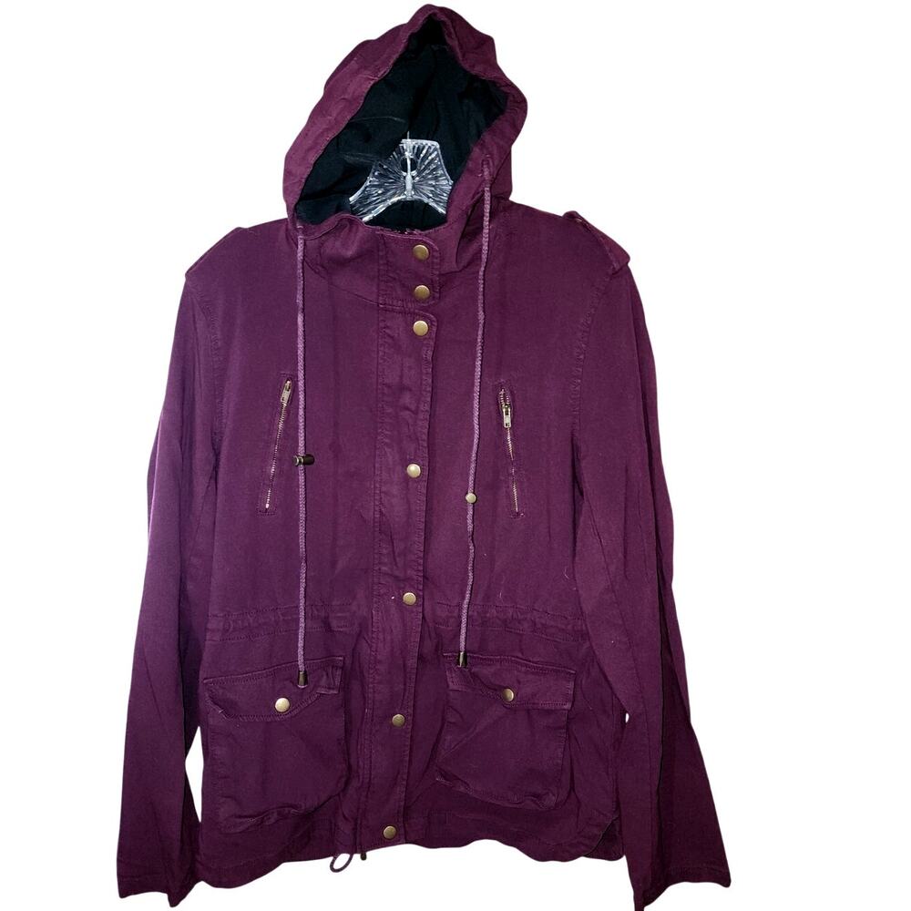 Eden Society Plum Purple Holly Hood Cargo Utility Cargo Shacket Jacket Large